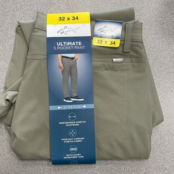 NEW Greg Norman Ultimate Men's 32X34 5 Pocket Pant Stretch Olive Green - Picture 2 of 9